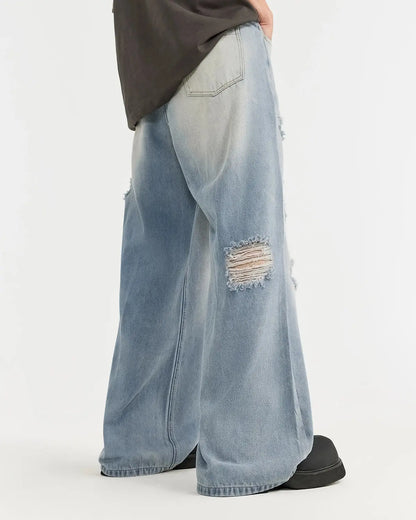 Distressed Ripped Blue Jeans | LCDEGO Streetwear
