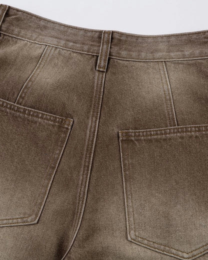 Brown Acid Wash Barrel Jeans | LCDEGO Streetwear