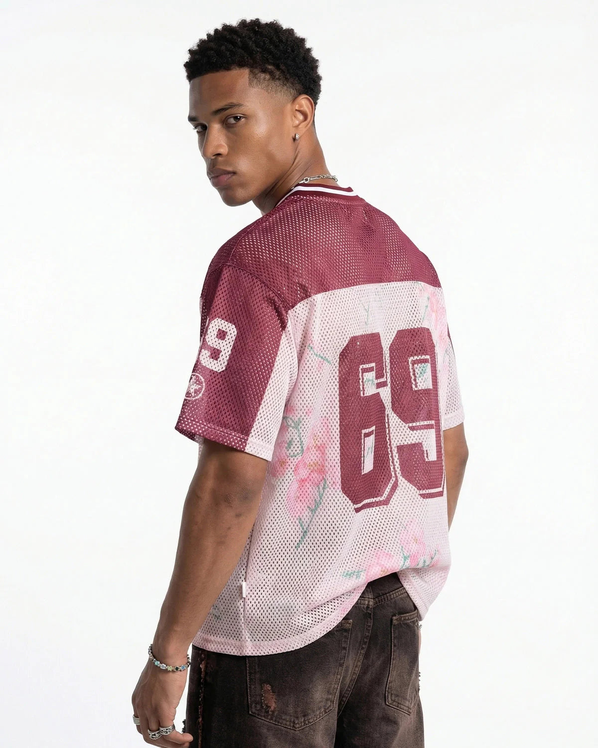 Floral Digital Print Mesh Jersey | LCDEGO Streetwear
