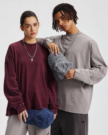 Distressed Aicd Wash Oversized  Long Sleeve Tees | LCDEGO Streetwear