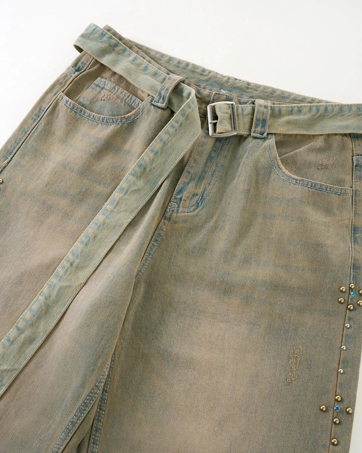 Beaded Studded Washed Baggy Jeans | LCDEGO Streetwear