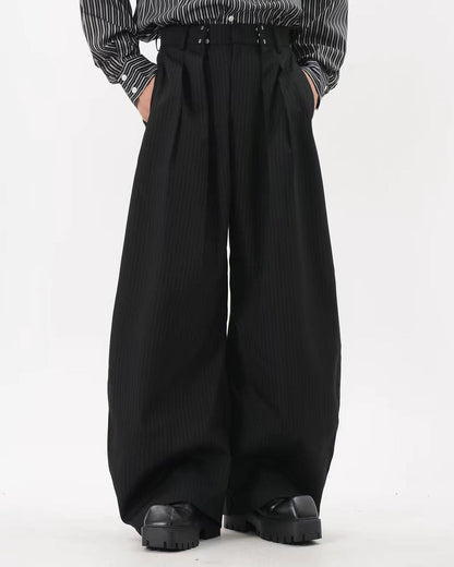 Black Striped Barrel Suit Pant | LCDEGO Streetwear
