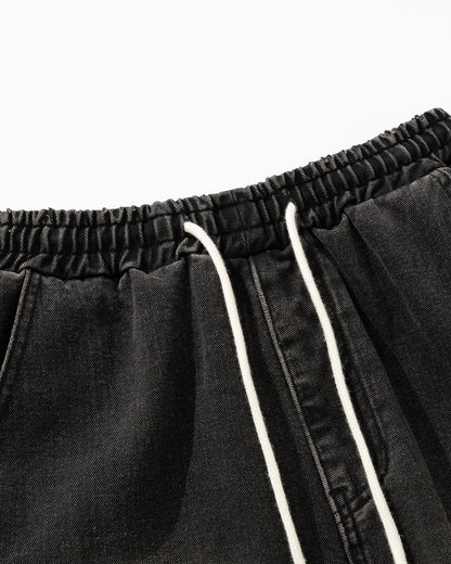 Washed Denim Cargo Shorts with Drawstring | LCDEGO Streetwear