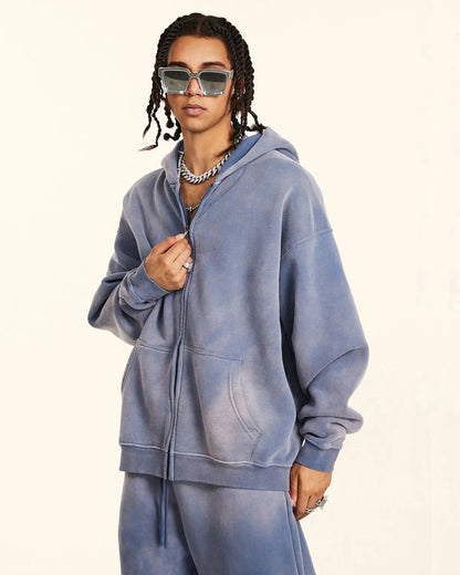Acid Washed Zip Up Hoodies | LCDEGO Streetwear