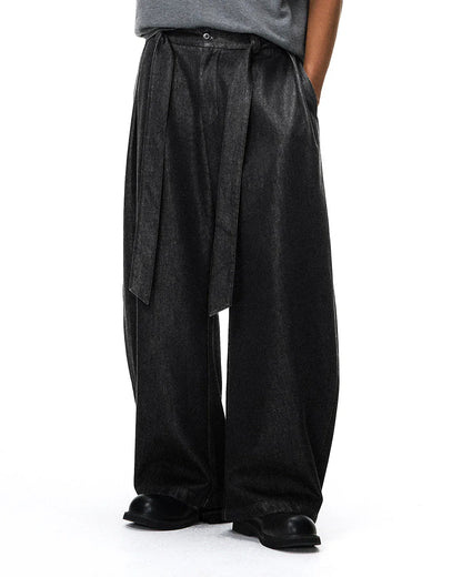 Raw Silky Denim Jeans with Belt | LCDEGO Streetwear
