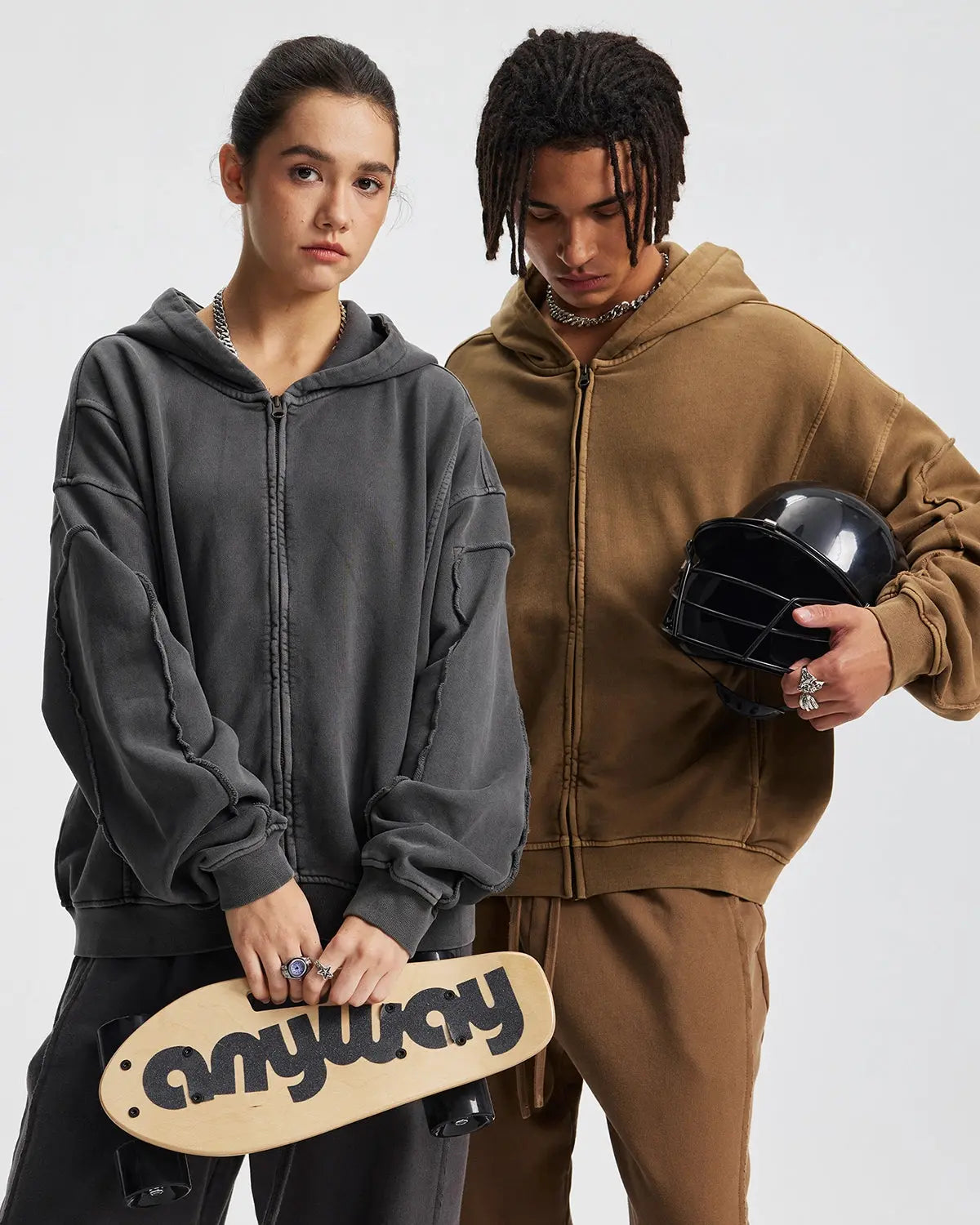 Acid Wash Stitching Zip Up Hoodies | LCDEGO Streetwear