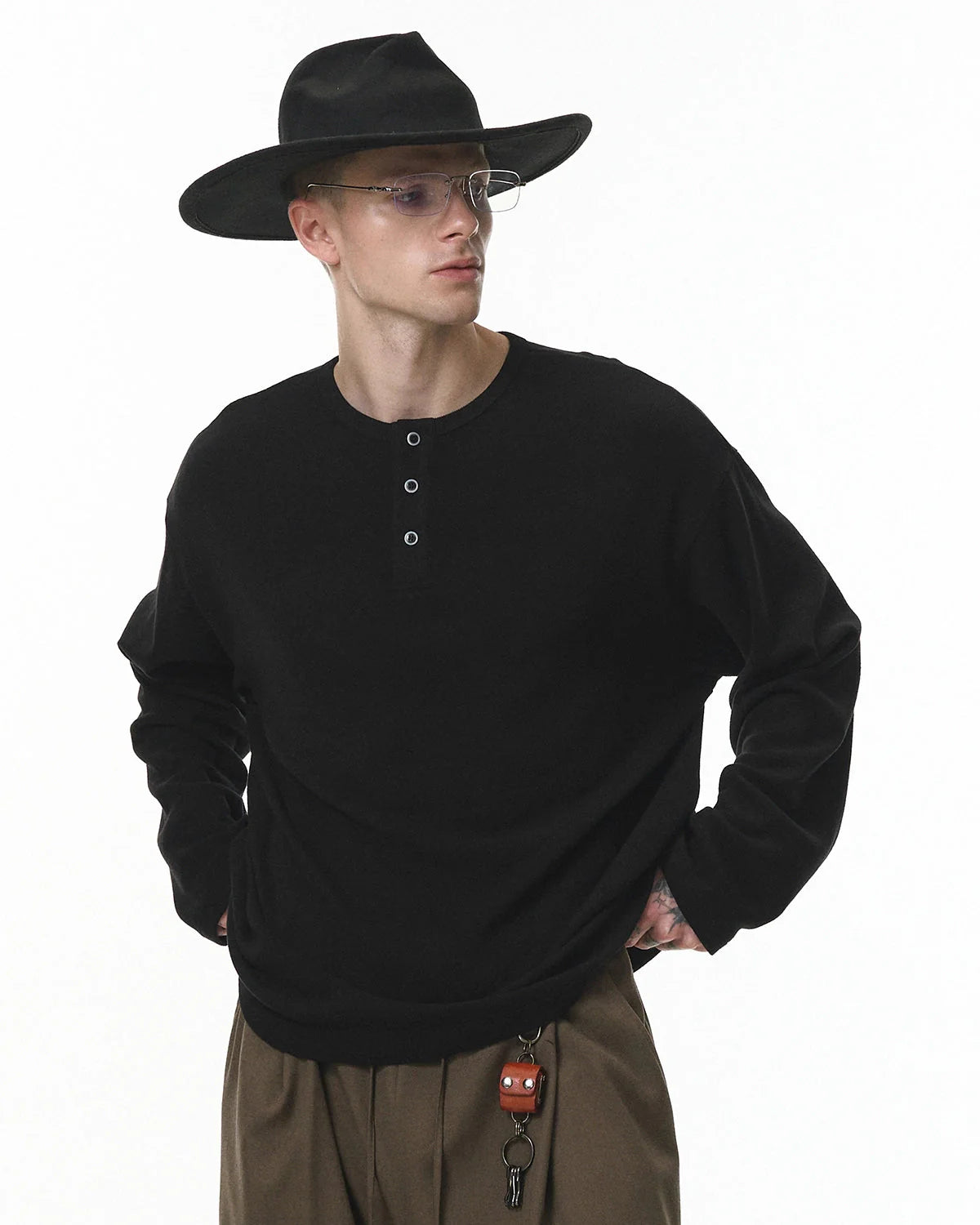 Henley Collar Long Sleeve Tees | LCDEGO Streetwear