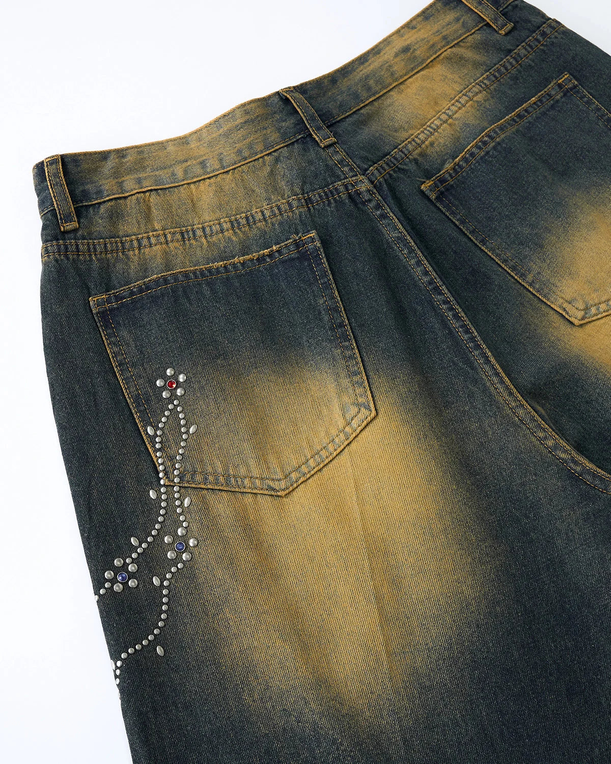 Acid Wash Rhinestone Chain Baggy Jeans | LCDEGO Streetwear