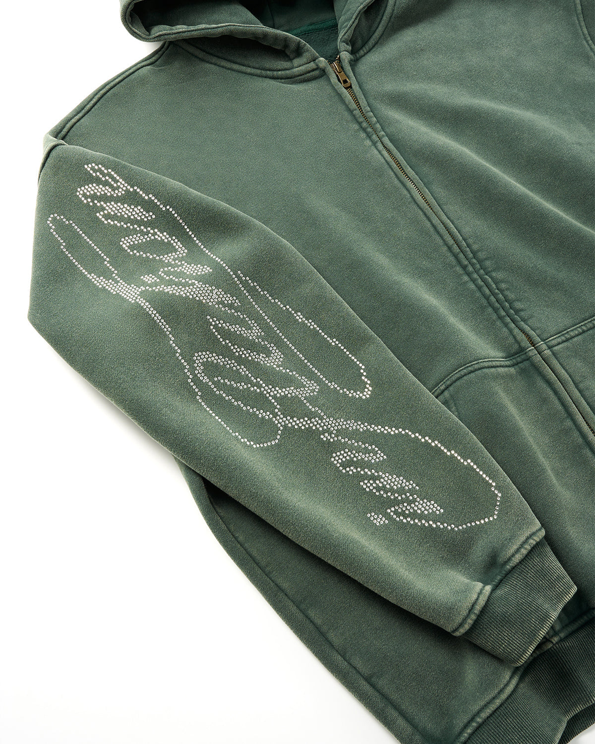 Rhinestone Distressed Washed Zip Up Hoodies | LCDEGO Streetwear