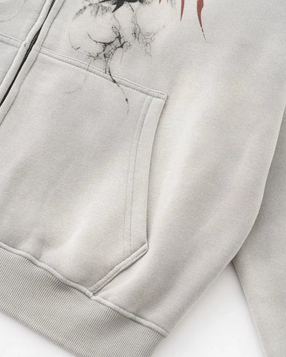 LCDEGO Washed Graphic Zip Up Hoodies