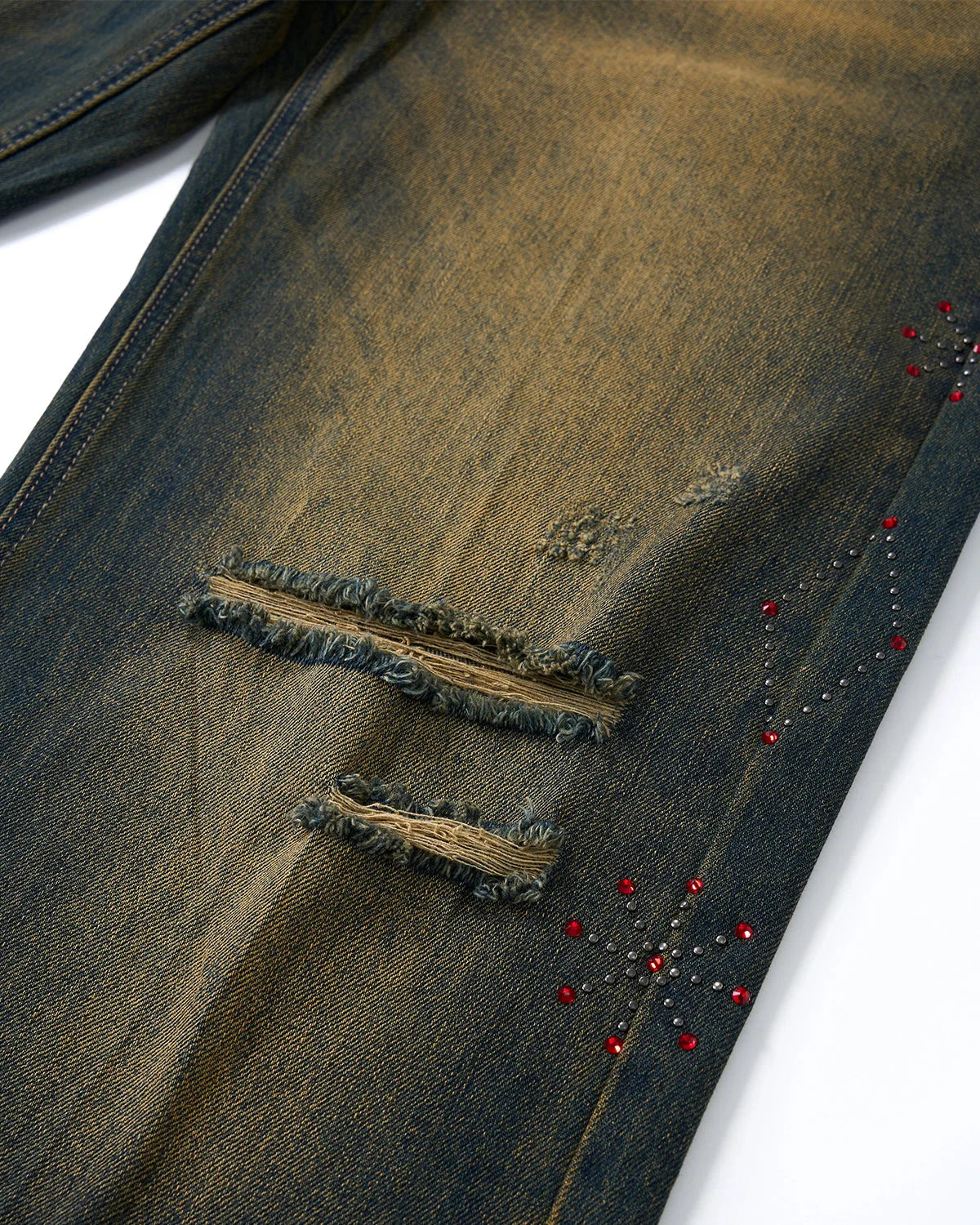 Dirty Wash Rhinestone Baggy Jeans | LCDEGO Streetwear