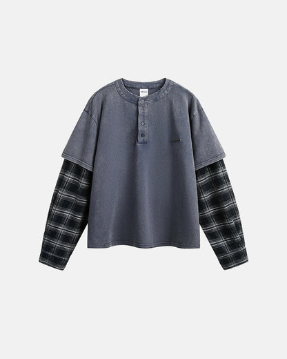 Distressed Plaid Layered Long Sleeve Tees | LCDEGO Streetwear
