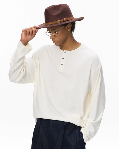 Henley Collar Long Sleeve Tees | LCDEGO Streetwear