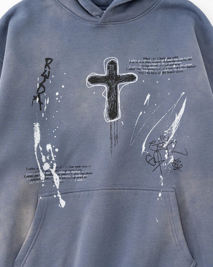 Graffiti Print Acid Washed Fleece Hoodies | LCDEGO Streetwear