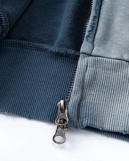 Blue Distressed Acid Wash Zip Up Hoodies | LCDEGO Streetwear