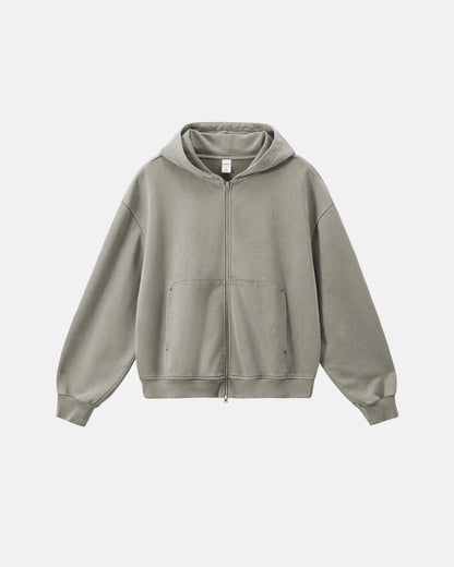 Acid Wash French Terry Zip Up Hoodies | LCDEGO Streetwear