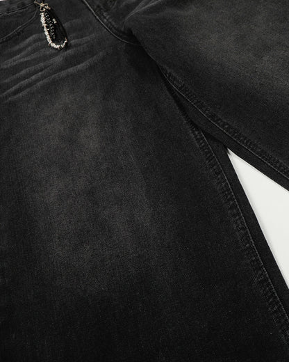 Whisker Washed Rivet Barrel Jeans | LCDEGO Streetwear