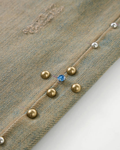 Beaded Studded Washed Baggy Jeans | LCDEGO Streetwear