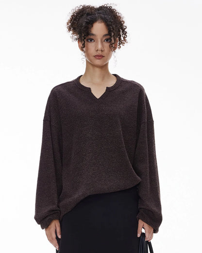 V-neck Long Sleeve Waffle Tees | LCDEGO Streetwear