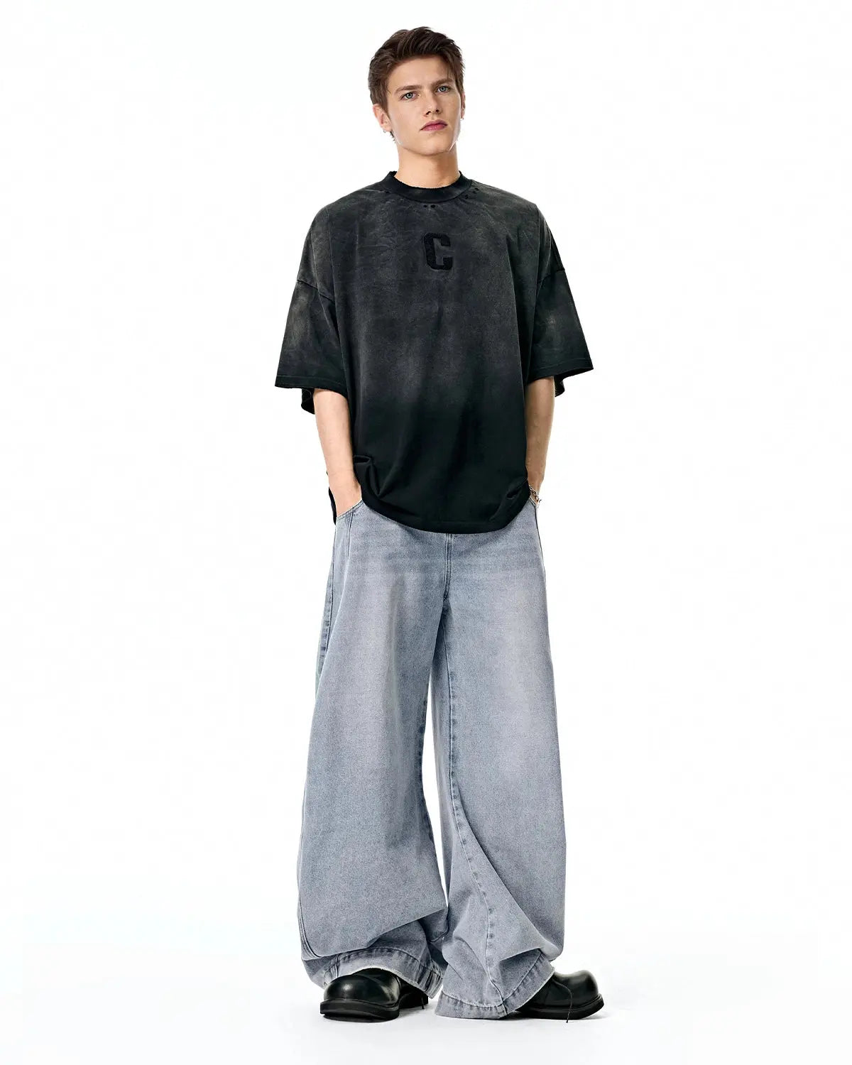 Acid Washed Distressed Barrel Jeans | LCDEGO Streetwear
