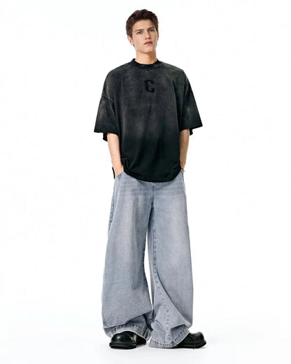 Acid Washed Distressed Barrel Jeans | LCDEGO Streetwear