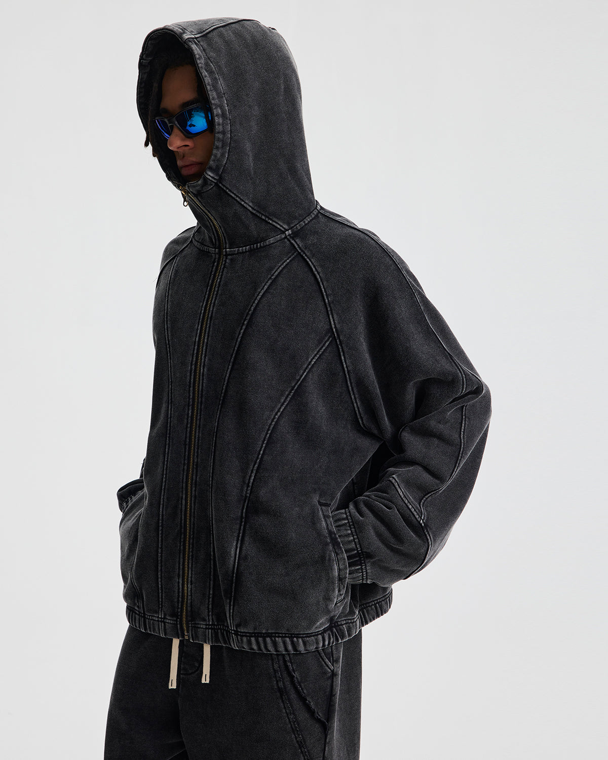 Distressed Stiching Aicd Wash Zip Up Hoodies | LCDEGO Streetwear