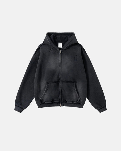 Monkey Wash Ripped Zip Up Hoodies | LCDEGO Streetwear