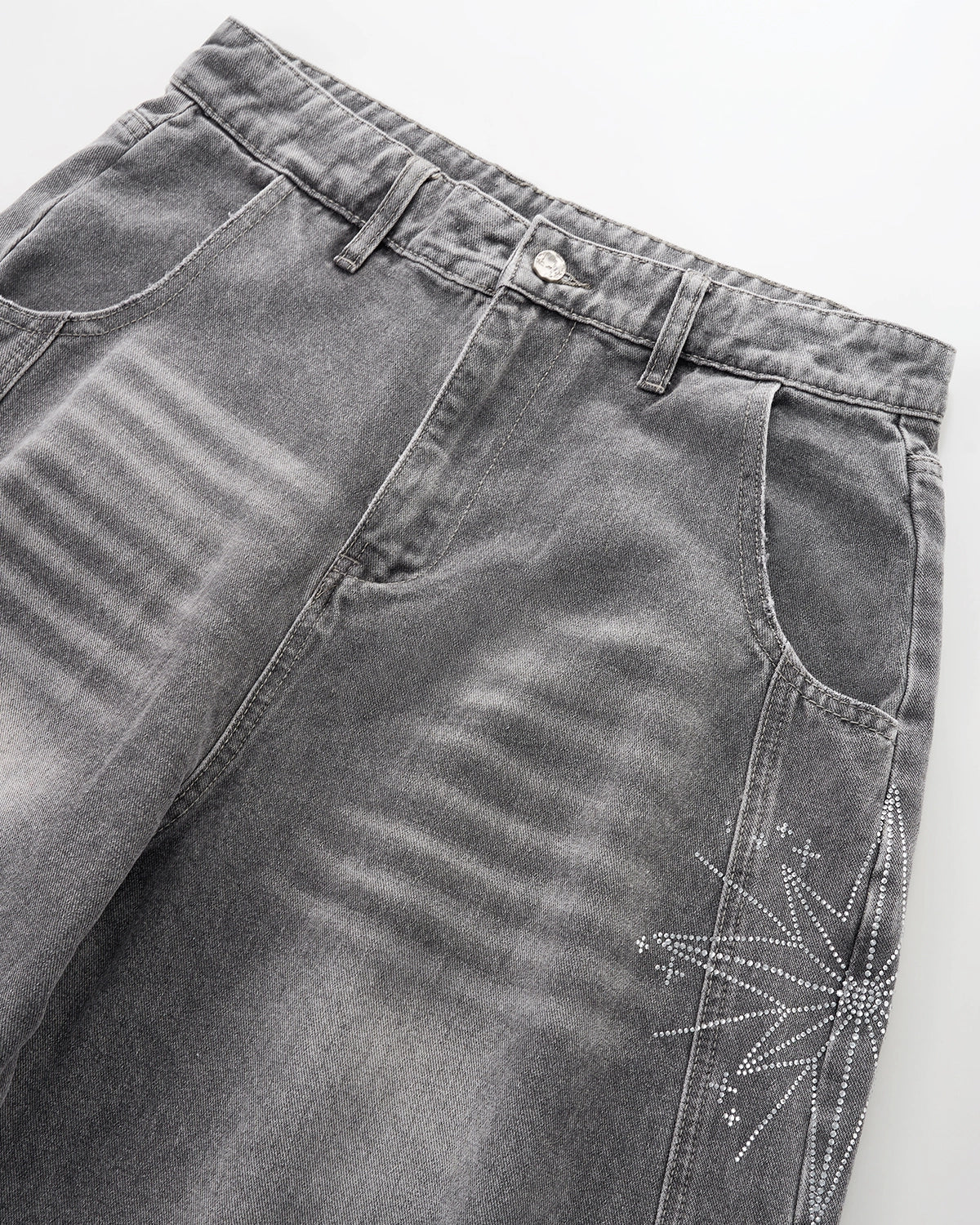 Star Graphic Rhinestone Barrel Baggy Jeans | LCDEGO Streetewear