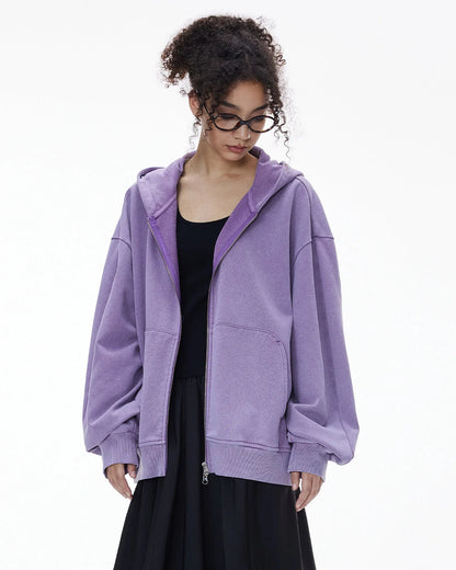 Acid Wash French Terry Zip Up Hoodies | LCDEGO Streetwear