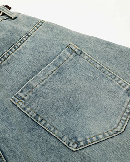 Acid Wash Stitching Baggy Jeans | LCDEGO Streetwear