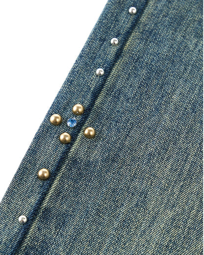 Acid Wash Beaded Studded Flared Baggy Jeans | LCDEGO Streetwear
