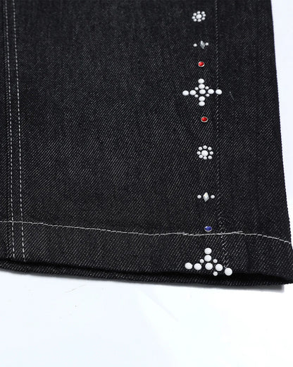 Studded Rhinestone Baggy Denim Jeans | LCDEGO Streetwear