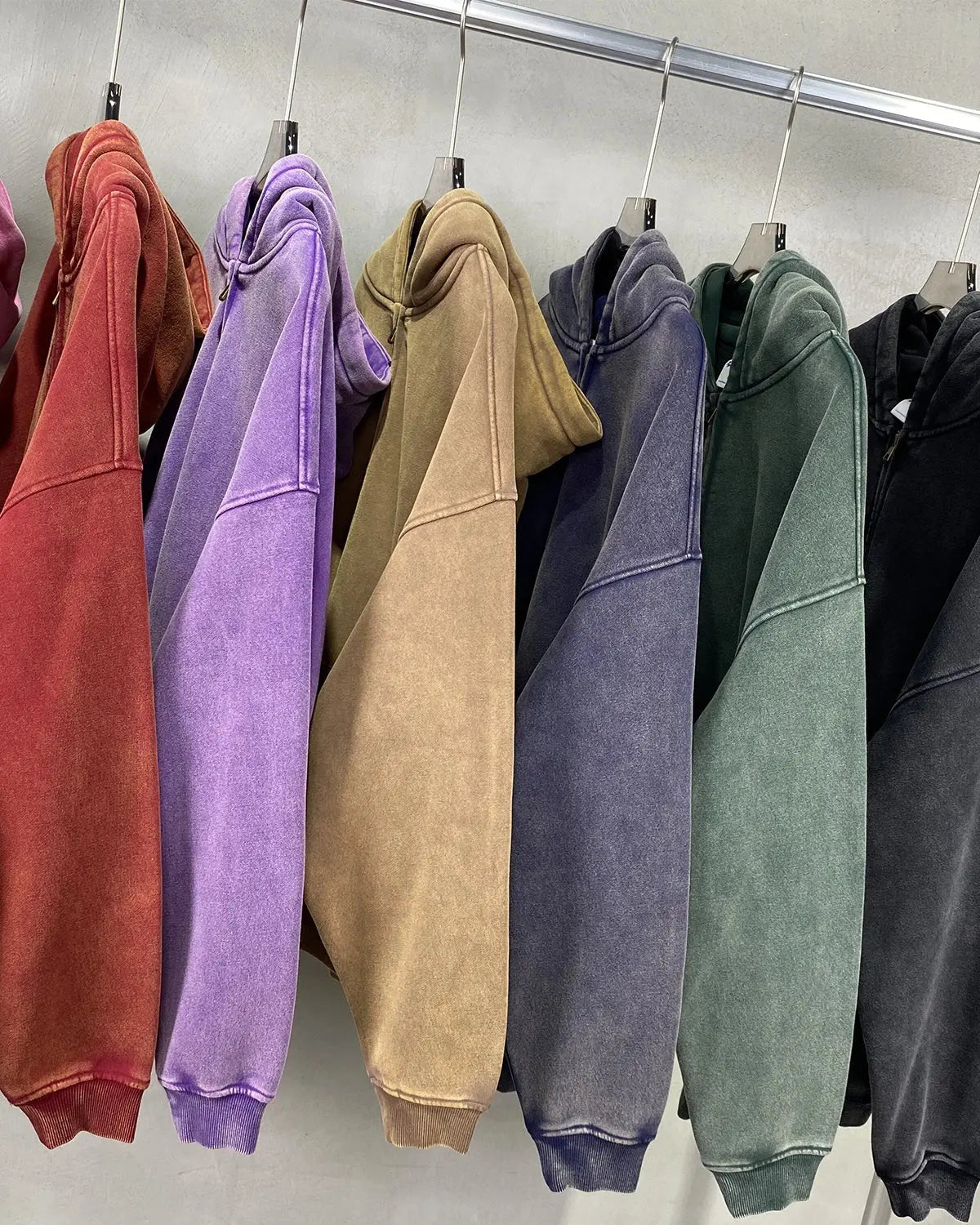 Acid Washed Distressed Fleece Zip Up Hoodies | LCDEGO Streetwear