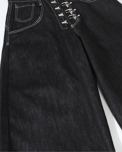 Raw Metal Clasp Baggy Jeans | LCDEGO Streetwear