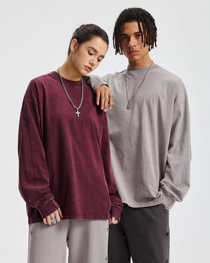 Distressed Aicd Wash Oversized  Long Sleeve Tees | LCDEGO Streetwear