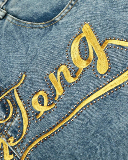 Rivets Embroidered Baggy Jeans | LCDEGO Streetwear