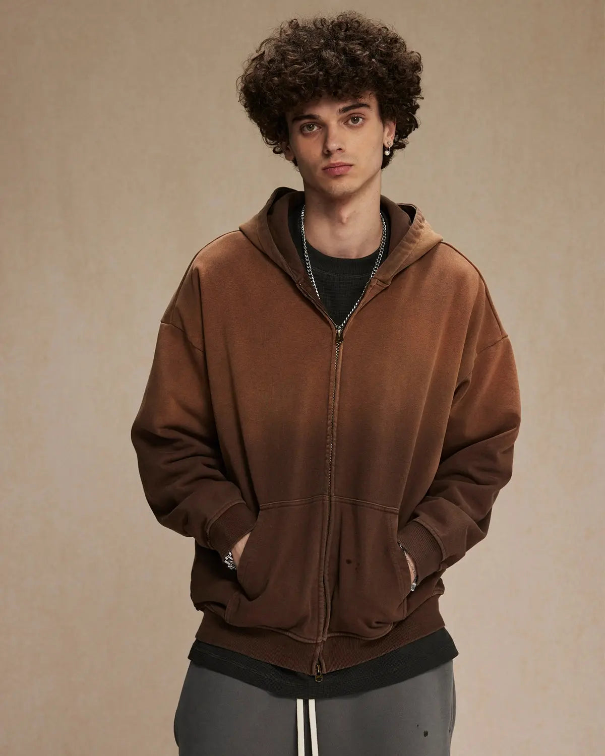 LCDEGO Monkey Wash French Terry Zip Up Hoodies