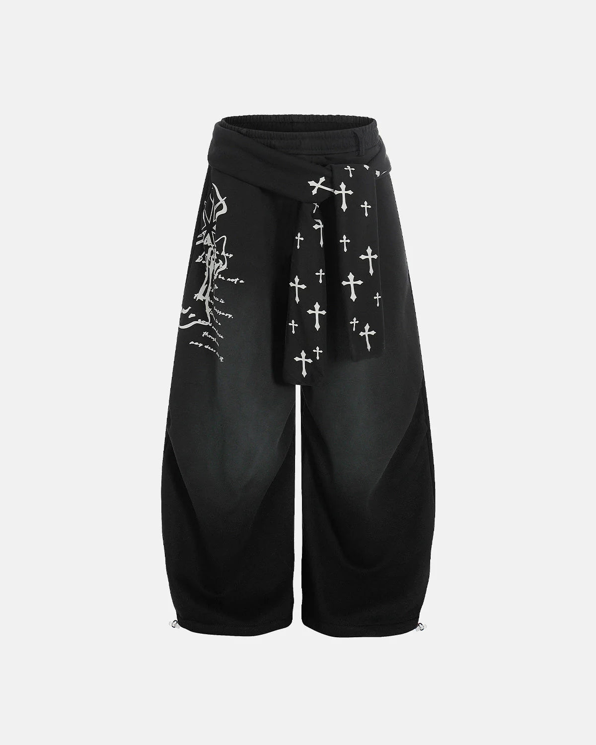 Cross Print Acid Wash Baggy Sweatpants | LCDEGO Streetwear