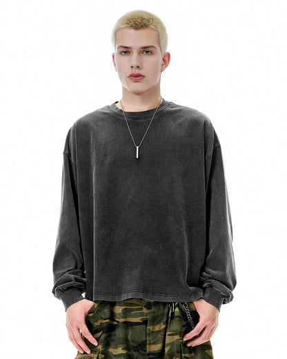 Distressed Washed Long Sleeve Tees | LCDEGO Streetwear