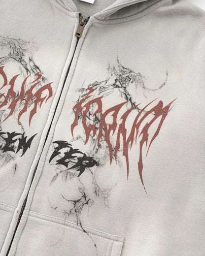 LCDEGO Washed Graphic Zip Up Hoodies