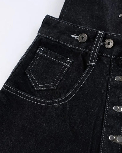 Asymmetric Buckle Denim Overalls Jeans | LCDEGO Streetwear