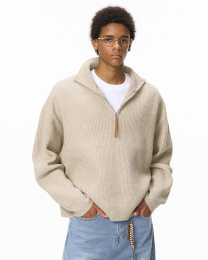 Quarter Zip Up Mock Neck Sweaters | LCDEGO Streetwear