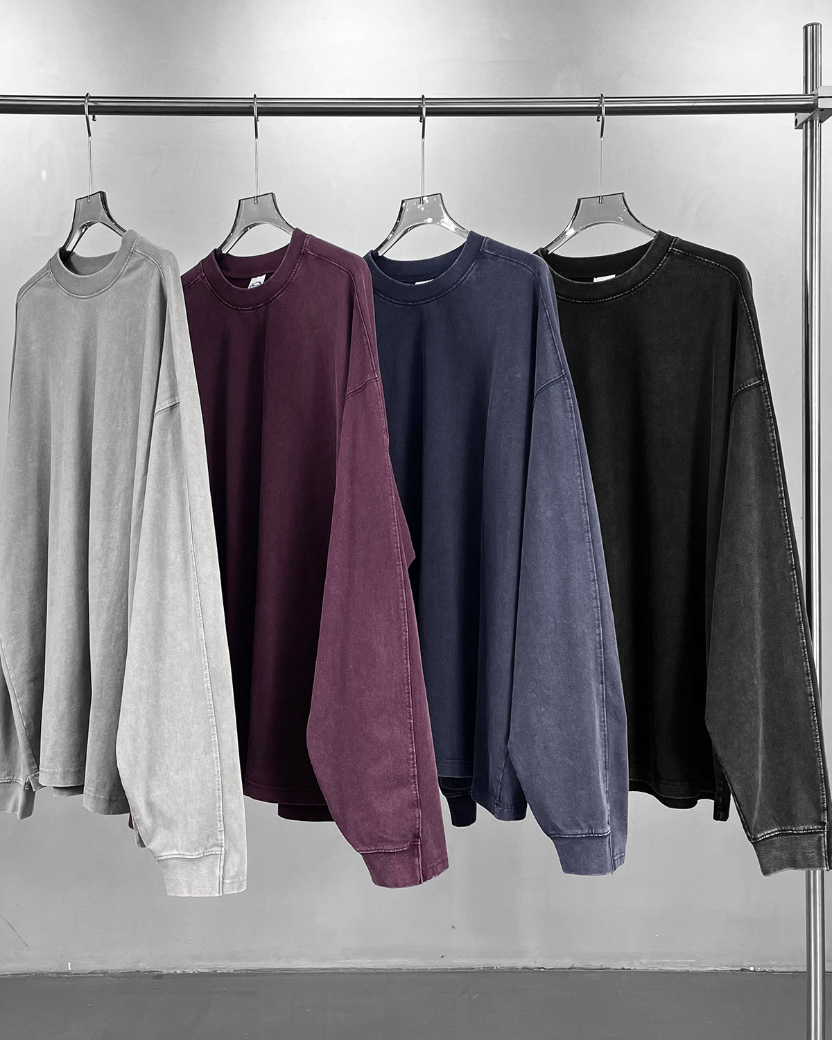 Distressed Aicd Wash Oversized  Long Sleeve Tees | LCDEGO Streetwear
