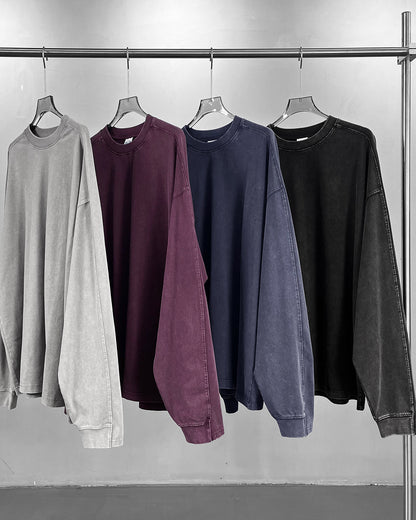Distressed Aicd Wash Oversized  Long Sleeve Tees | LCDEGO Streetwear