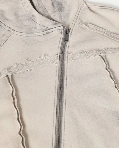 Diagonal Zipper Acid-Washed Hoodie | LCDEGO Streetwear