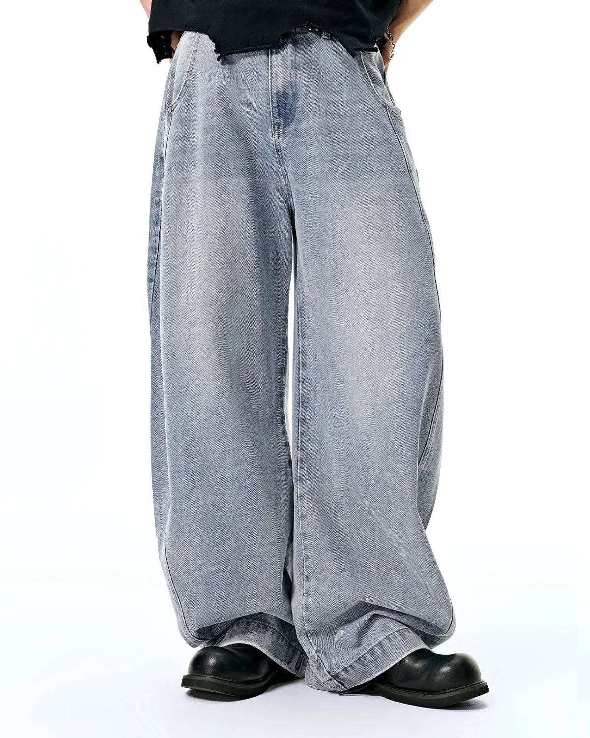 Acid Washed Distressed Barrel Jeans | LCDEGO Streetwear