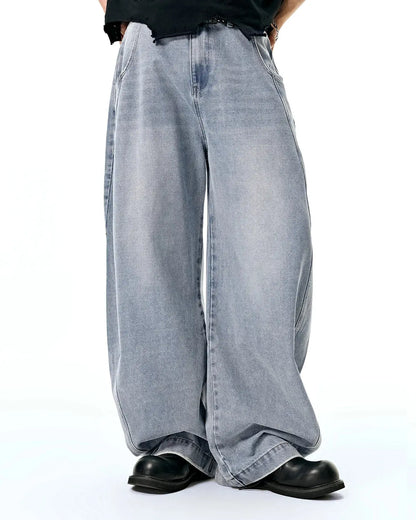 Acid Washed Distressed Barrel Jeans | LCDEGO Streetwear