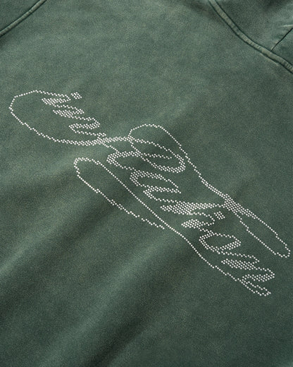 Rhinestone Distressed Washed Zip Up Hoodies | LCDEGO Streetwear