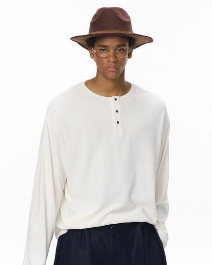 Henley Collar Long Sleeve Tees | LCDEGO Streetwear