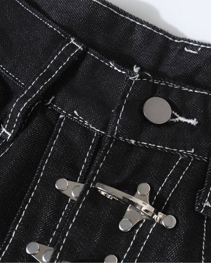 Raw Metal Clasp Baggy Jeans | LCDEGO Streetwear